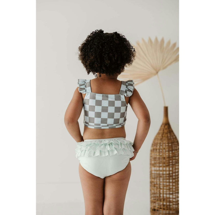 Girl's Two-Piece Swimsuit Checker in Seagrass
