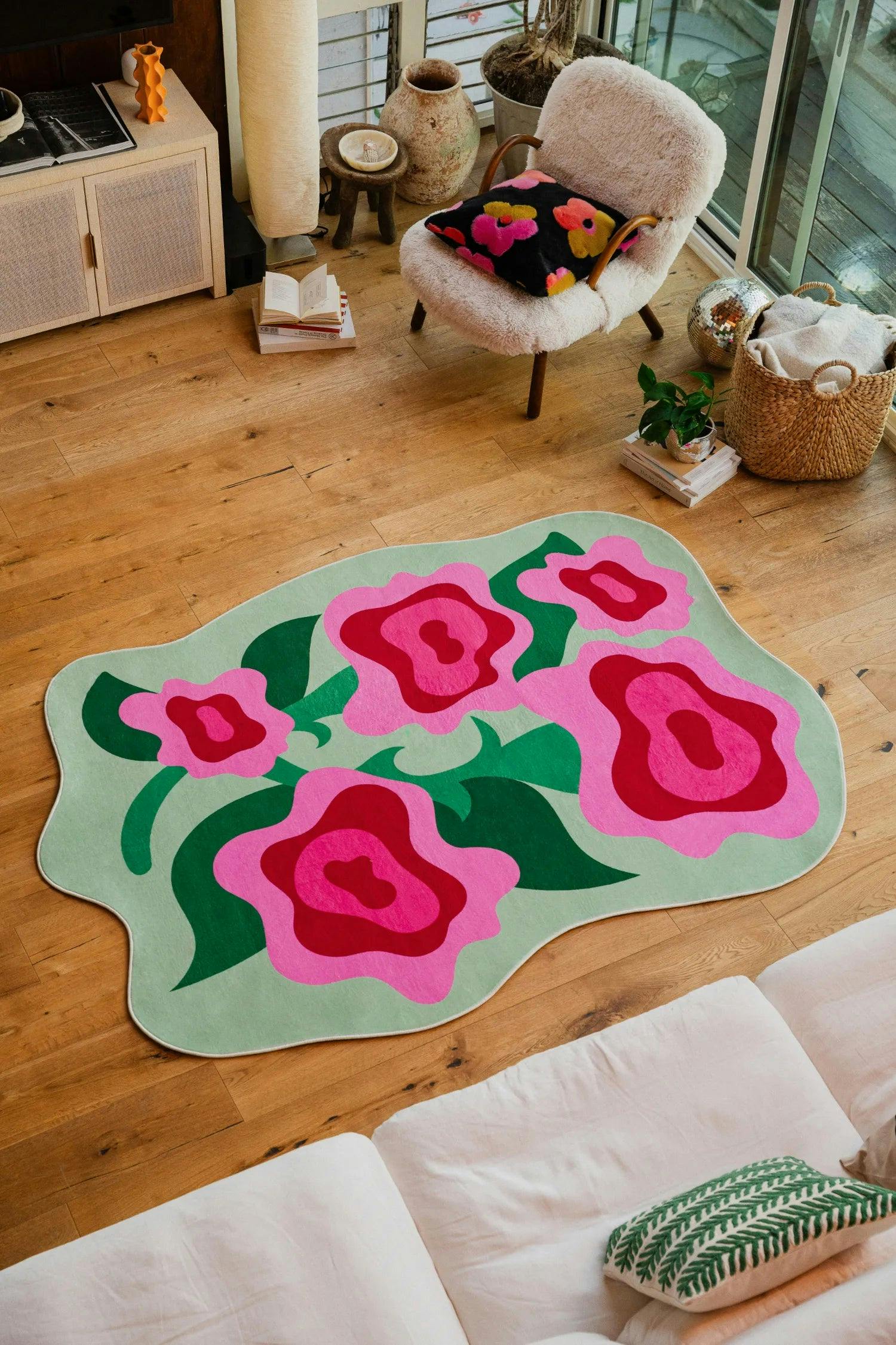 Irregular Rose Garden Floral Rug by Maggie Stephenson