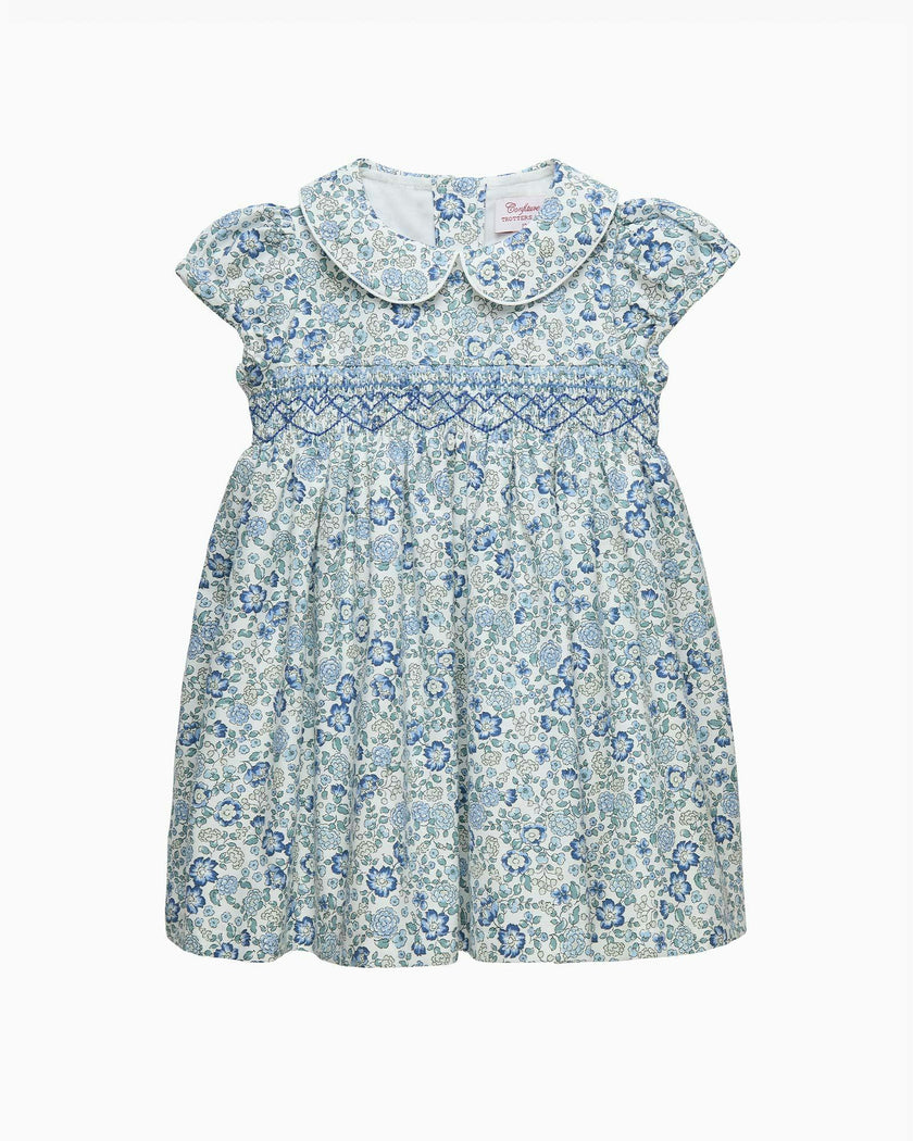 Baby Arabella Floral Smocked Dress in Blue