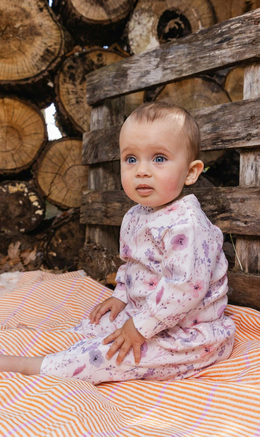 Organic Cotton Pants And Top Set Pink Printed Flowers