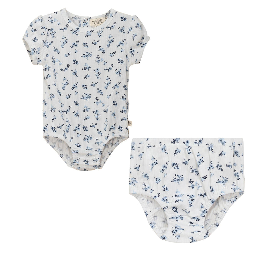 Floral Delight Ribbed Top and Elastic Waist Bottom Two Piece Set