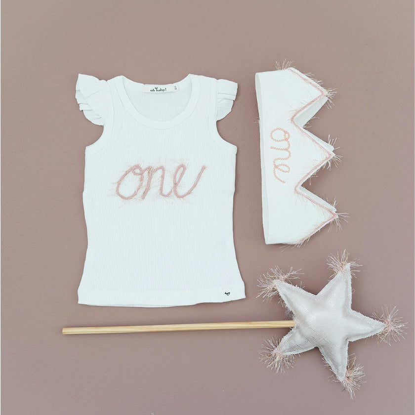 "One" Linen Crown With Eyelash Trim