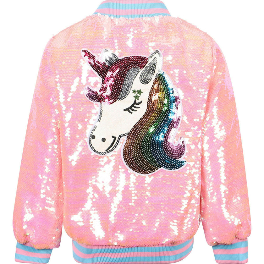 Pretty in Pink Unicorn Sequin Bomber