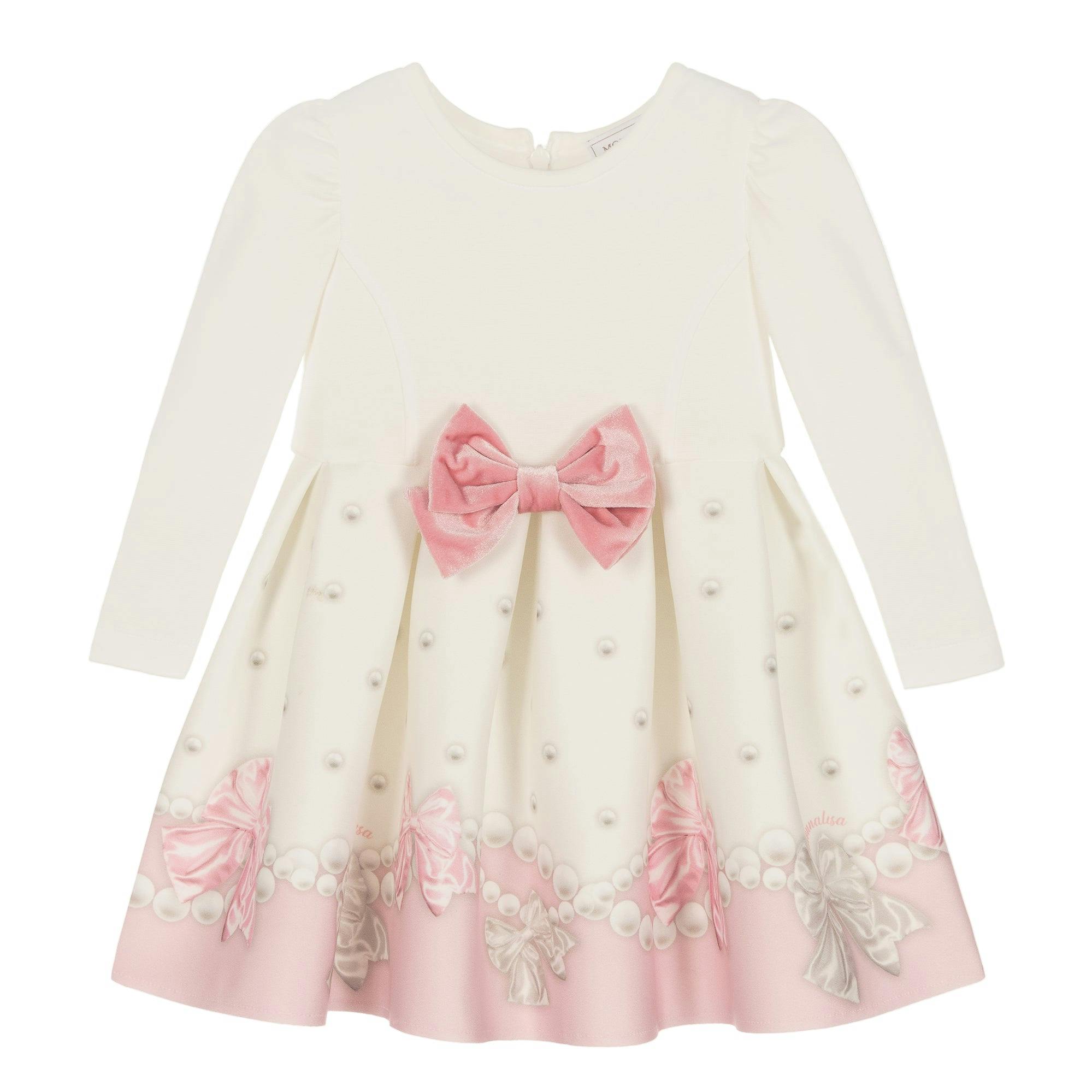 Ivory & Pink Pearl Bow Dress