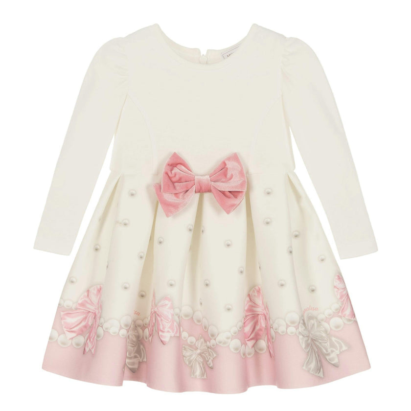 Ivory & Pink Pearl Bow Dress