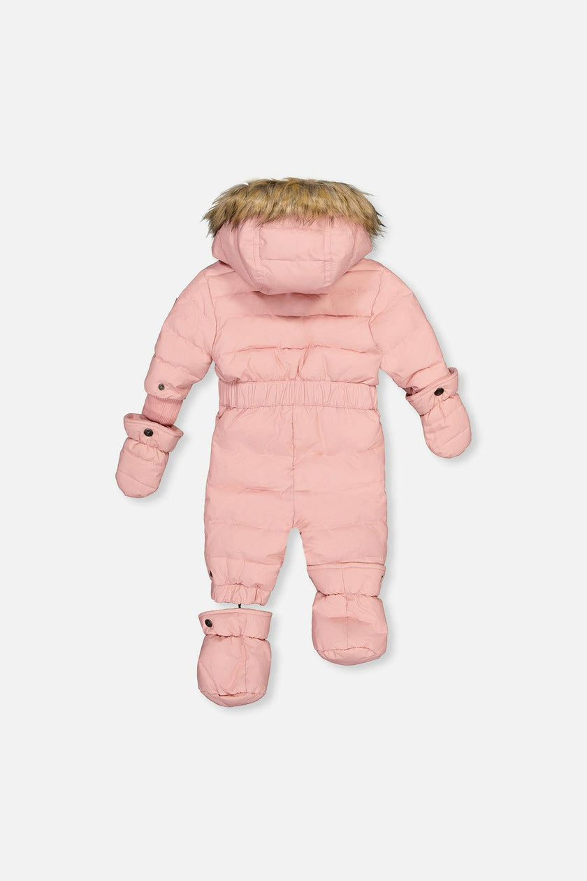 Baby Original One Piece Puffy Snowsuit With Removable Mittens And Boots Pale Dusty Pink