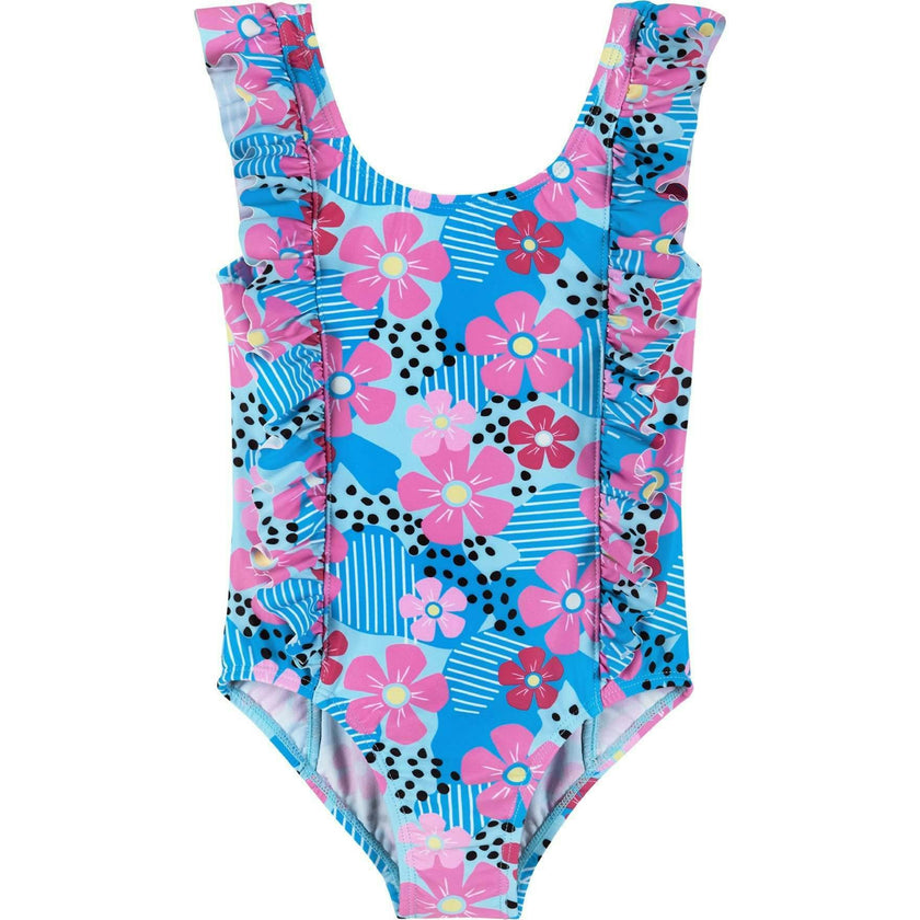 Aqua Floral Print One-Piece Swimsuit