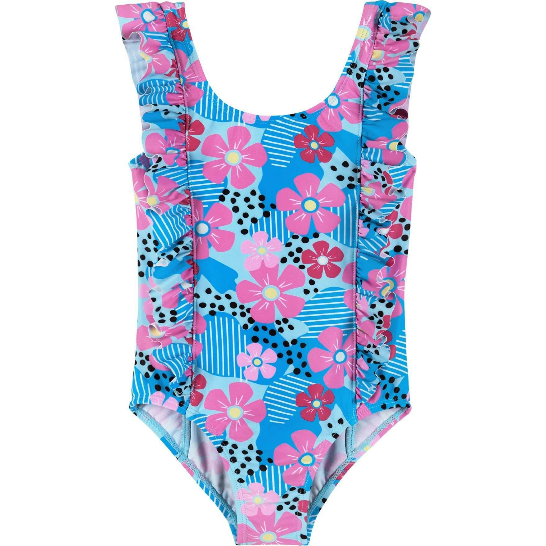 Aqua Floral Print One-Piece Swimsuit