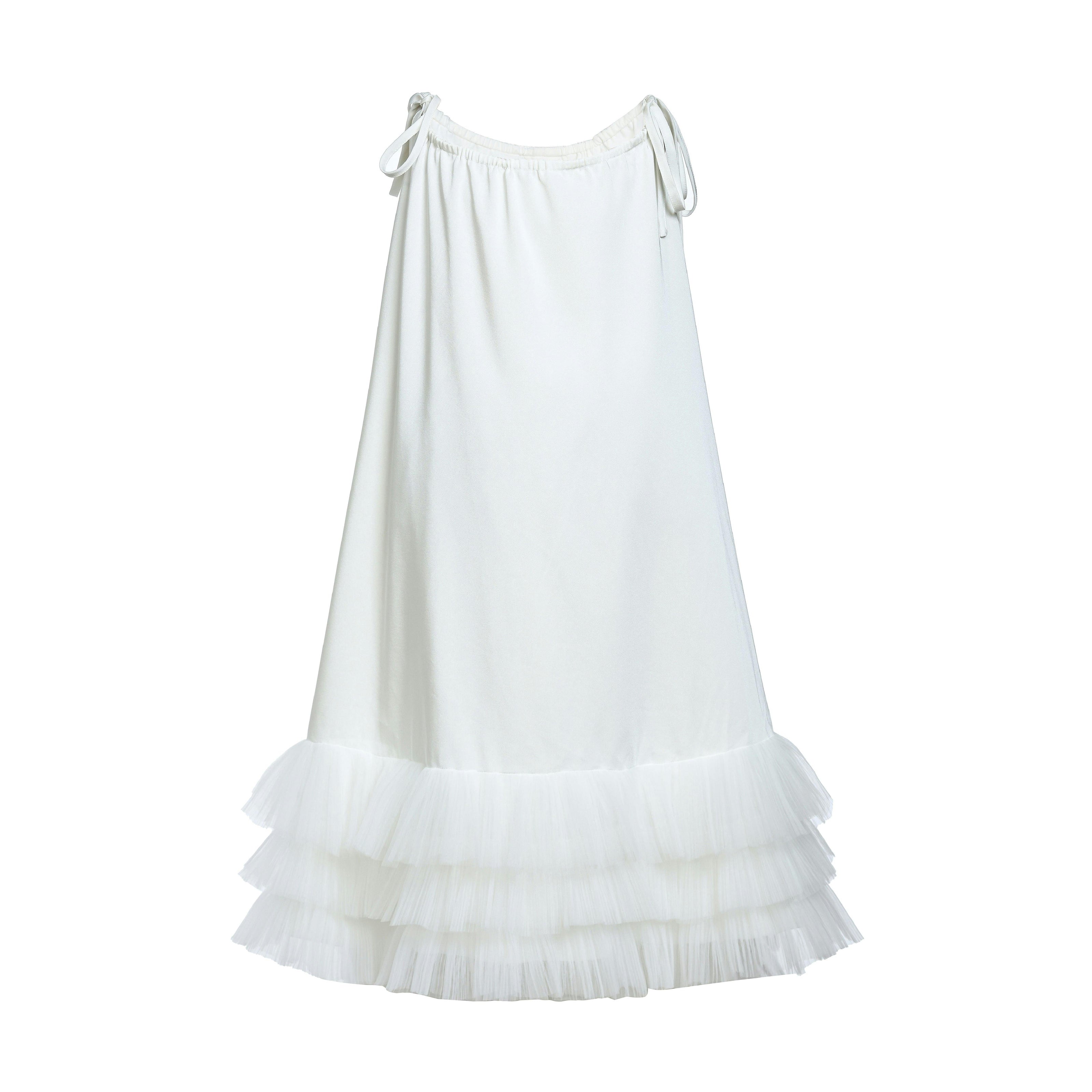 White Kendra Ruffle Hem Tie-Strap Dress