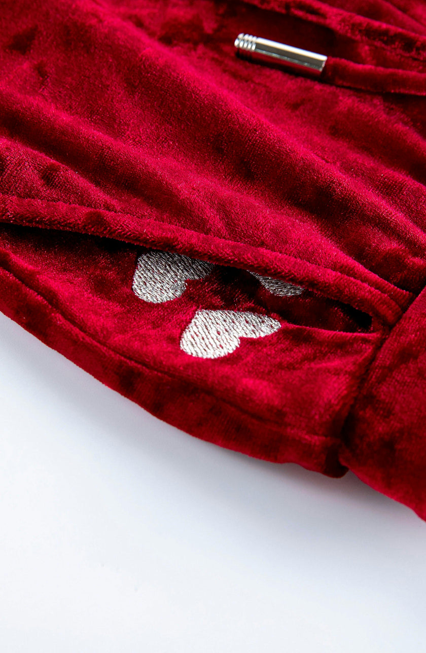 Velvet Yoga Pant with Embroidered Hearts, Red