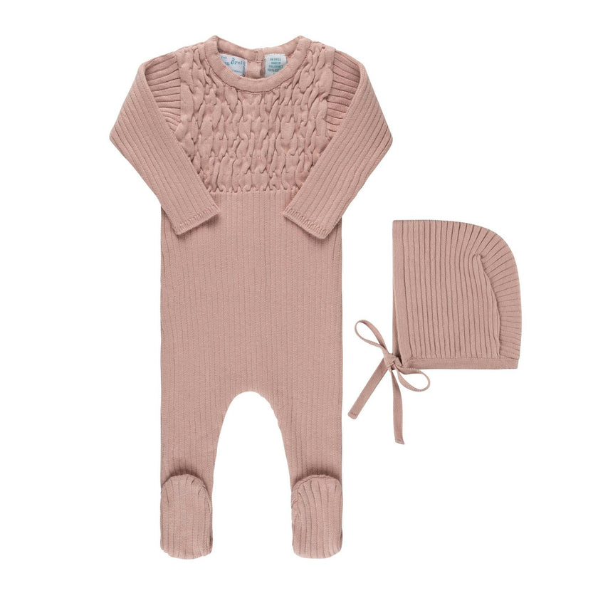 Baby Smocked Ribbed Knit Romper & Bonnet Vintage Blue
