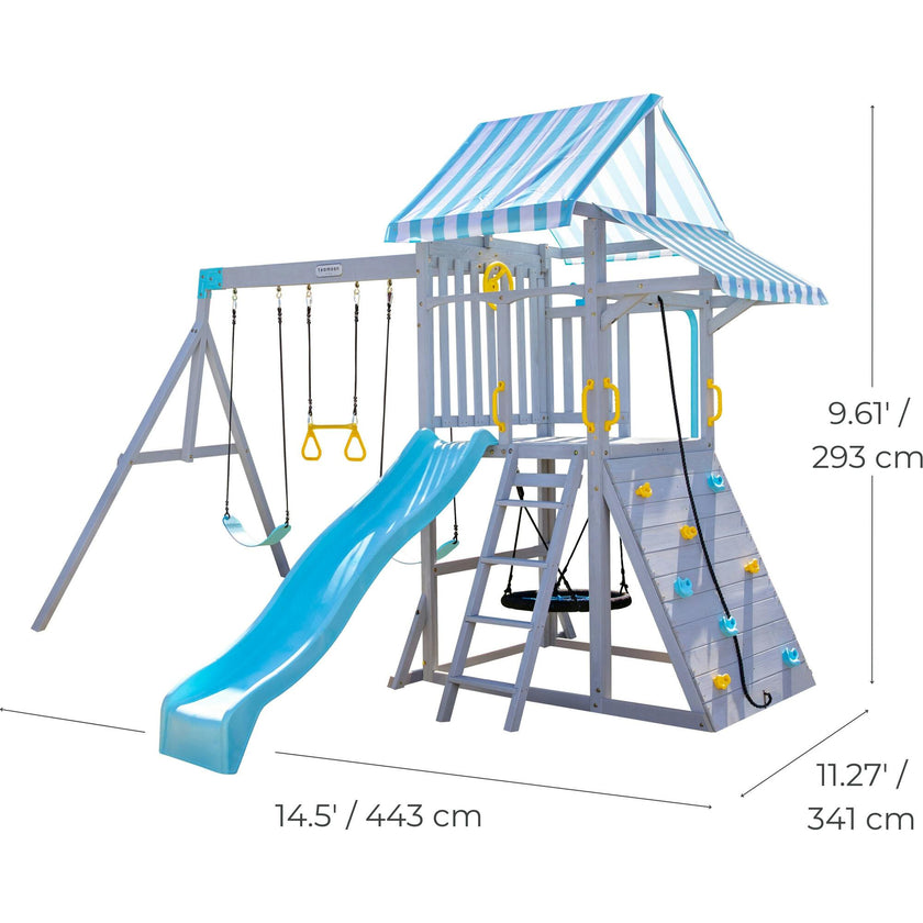 Teamson Kids Laguna Wooden Swing Set With Slide & Rock Wall