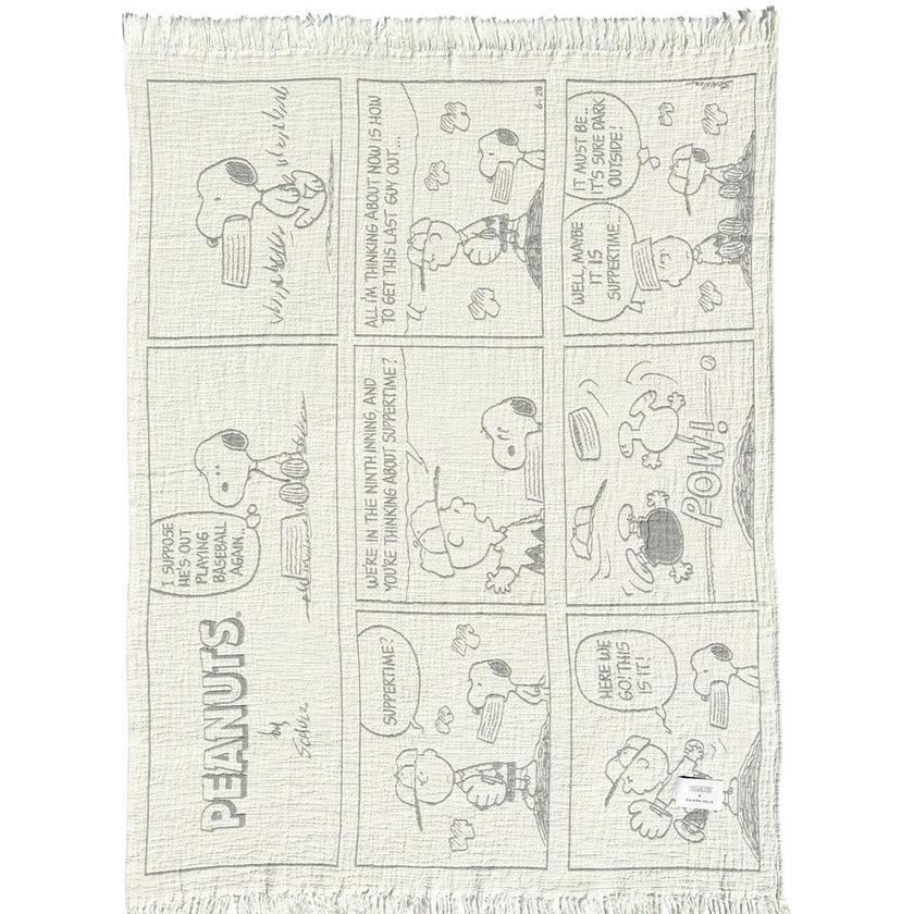 Blanket PEANUTS BASEBALL Comic Strip Cotton Black / White 4.25 x 6.5ft