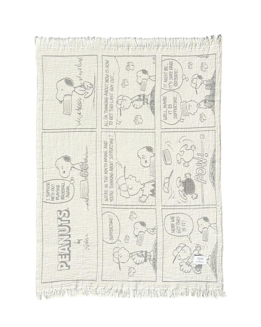 Blanket PEANUTS BASEBALL Comic Strip Cotton Black / White 4.25 x 6.5ft