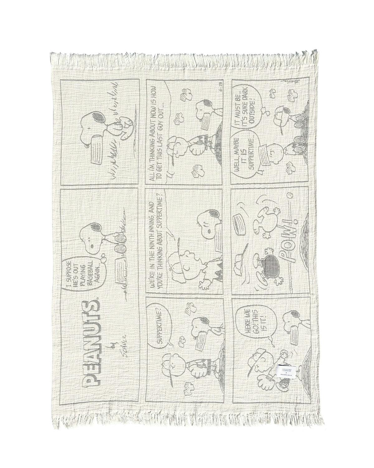 Blanket PEANUTS BASEBALL Comic Strip Cotton Black / White 4.25 x 6.5ft