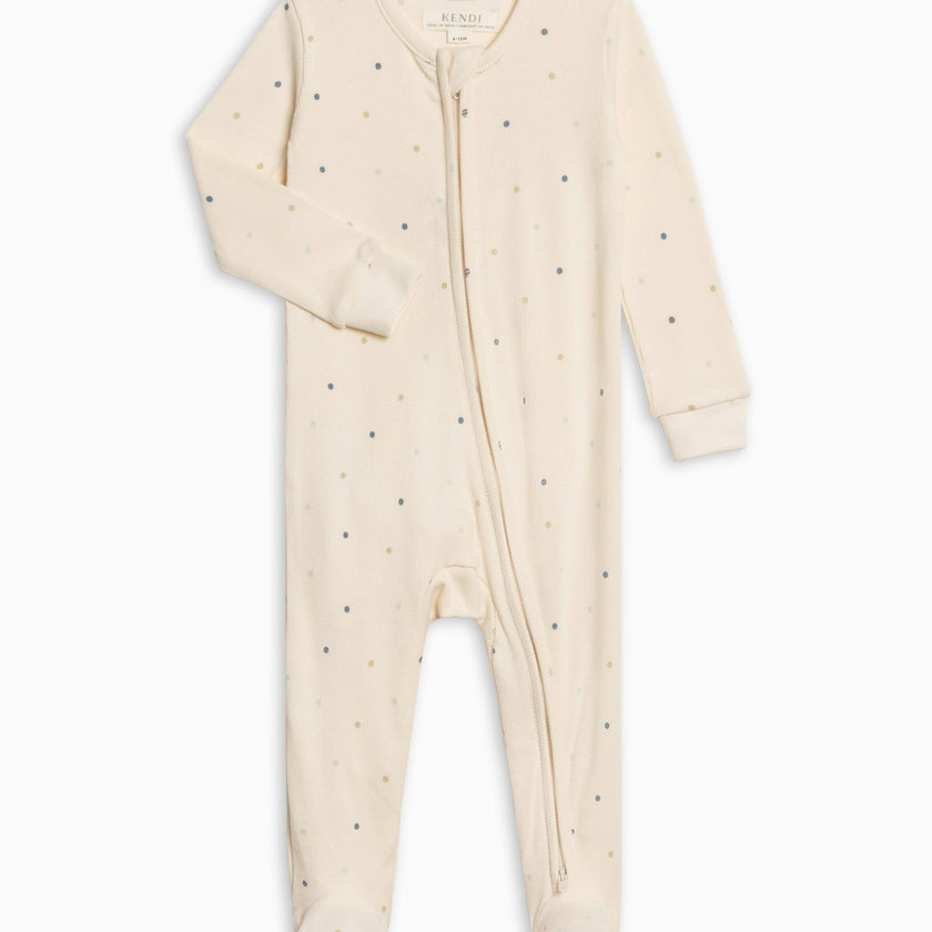 Kit Ribbed Zipper Sleeper - Mini Dot / Sea + Dune