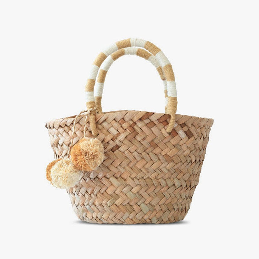 Mini St Tropez Pom Pom Straw Tote