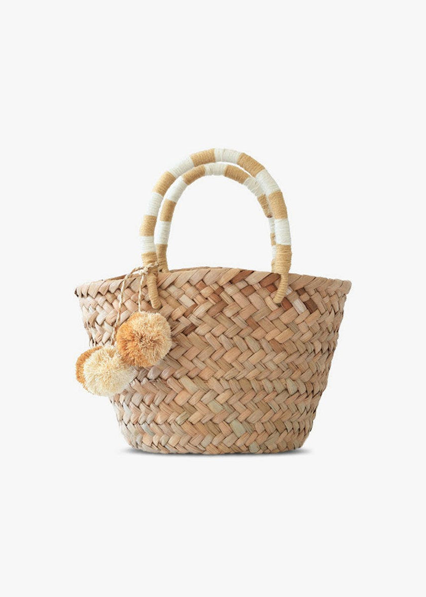 Mini St Tropez Pom Pom Straw Tote