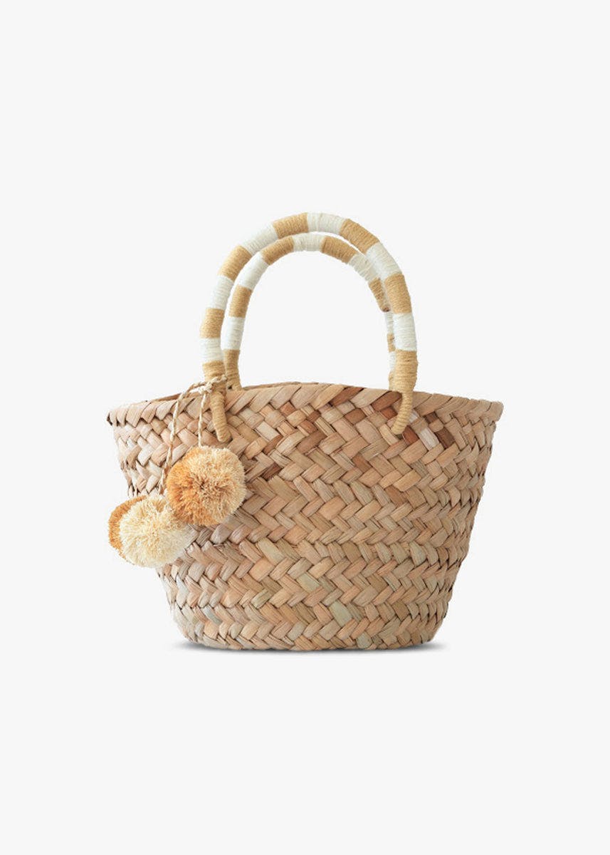 Mini St Tropez Pom Pom Straw Tote