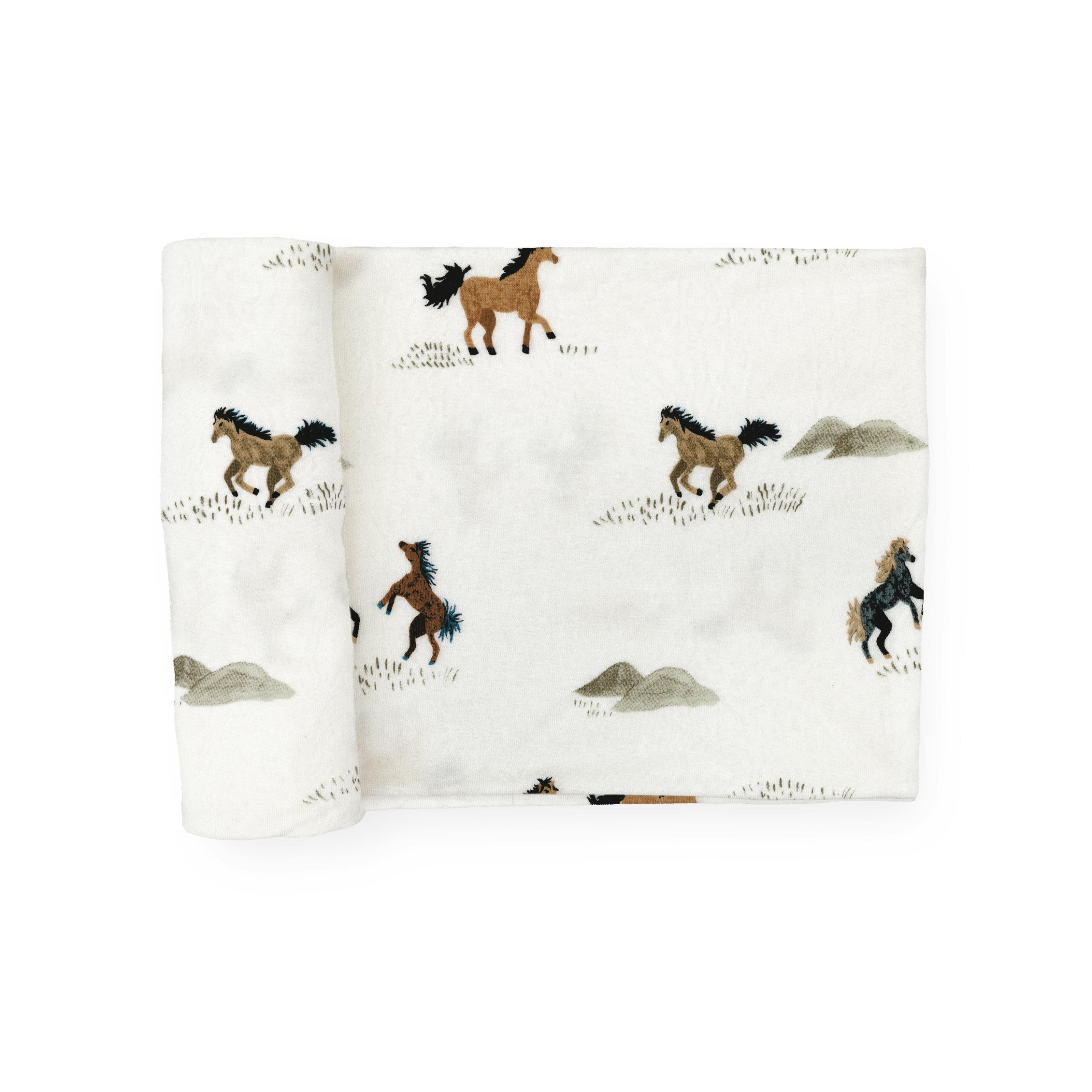 Stretch Knit Swaddle Blanket - Wild Horses