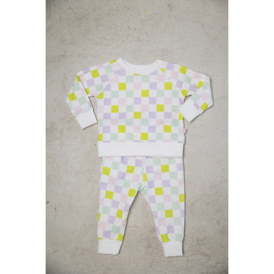 multi-checkered jogger set