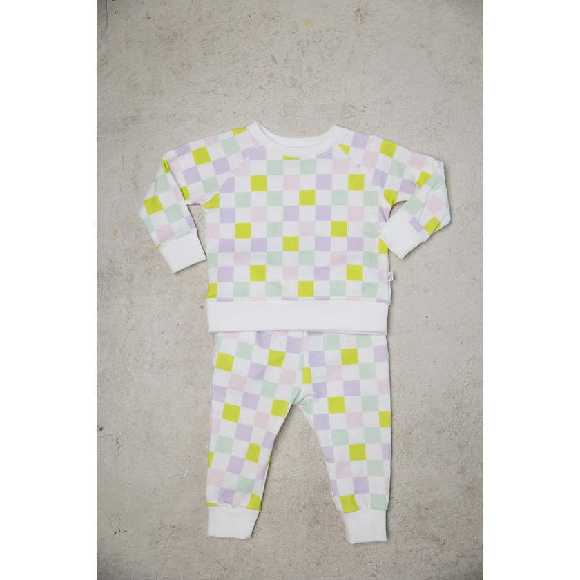 multi-checkered jogger set