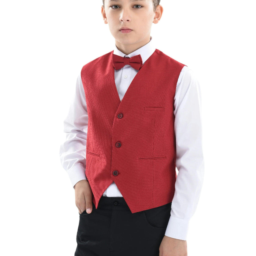 Red Solid Vest & Bowtie