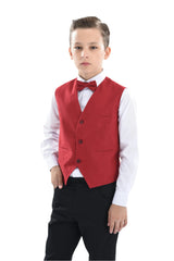 Red Solid Vest & Bowtie
