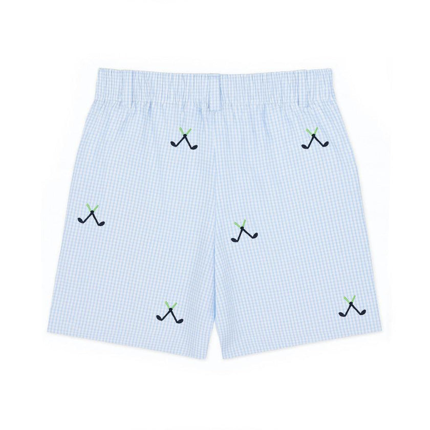 Check Seersucker Short With Golf Clubs