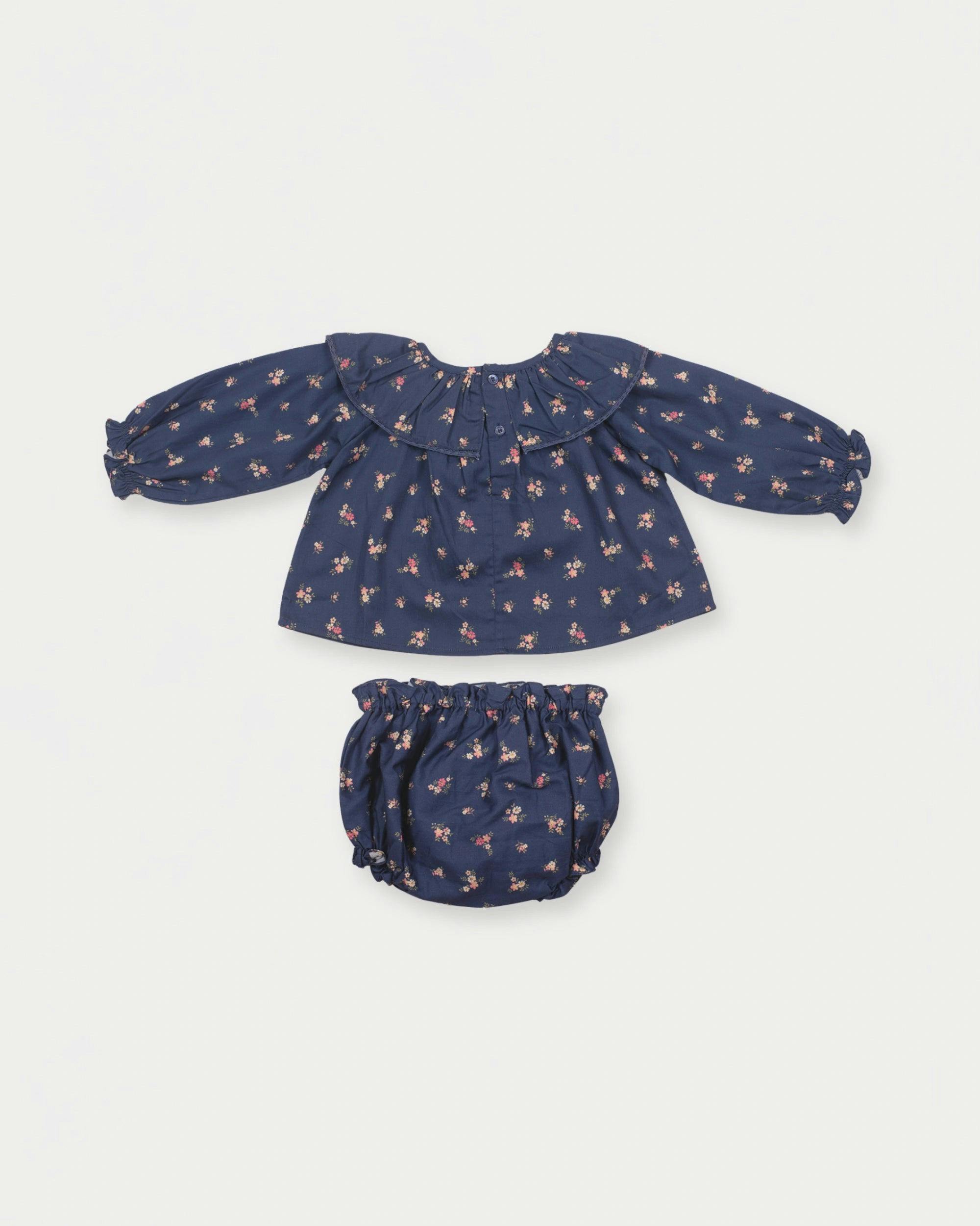 Daisy Baby Blouse & Bloomer Set - Ditsy Bouquet Navy