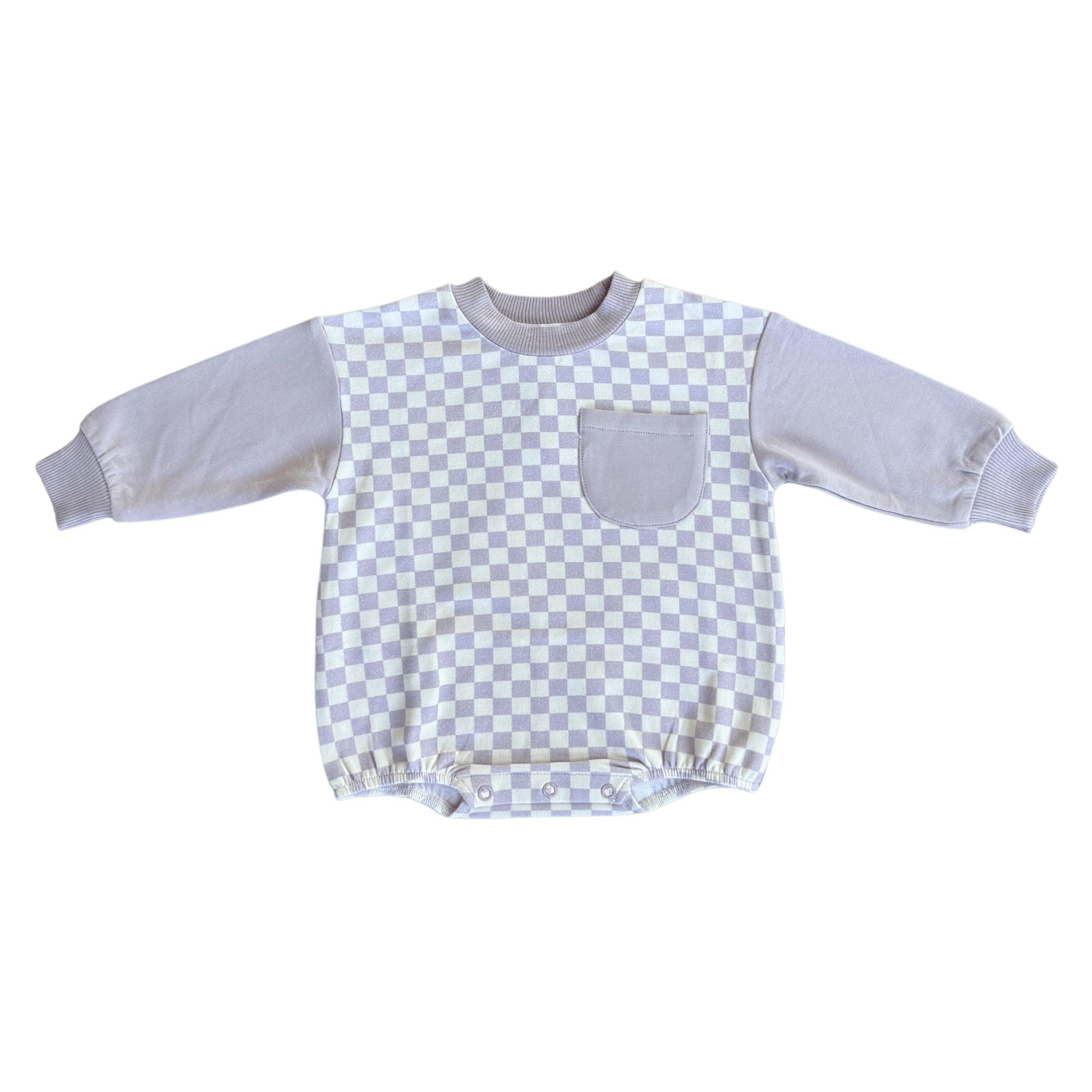 Colorblock Romper Lavender Cloud Checkered