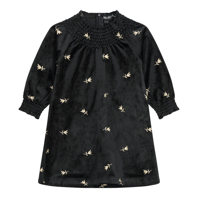 Embroidered Velour Dress Black
