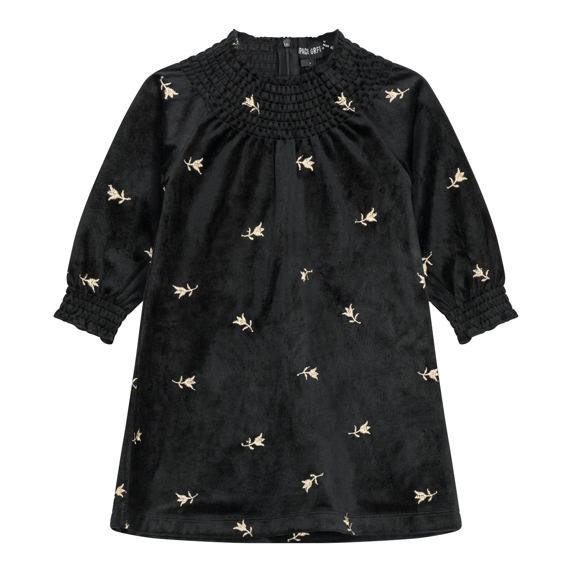 Embroidered Velour Dress Black