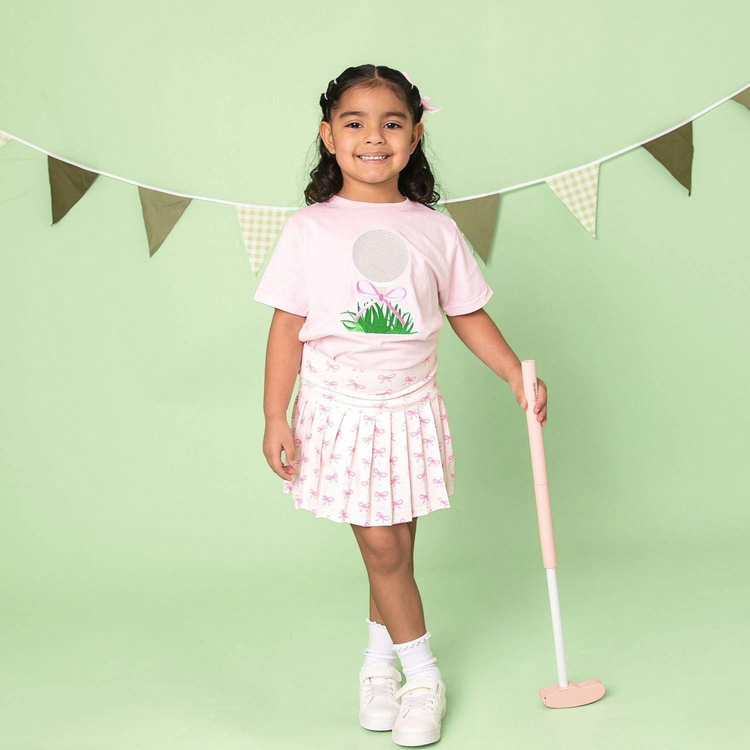 Golf Tee Bow Patch Short Sleeve T-Shirt - Ballet