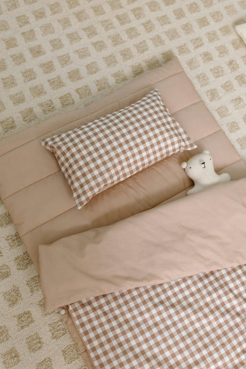 Organic Portable Bedding Set- Brown Gingham