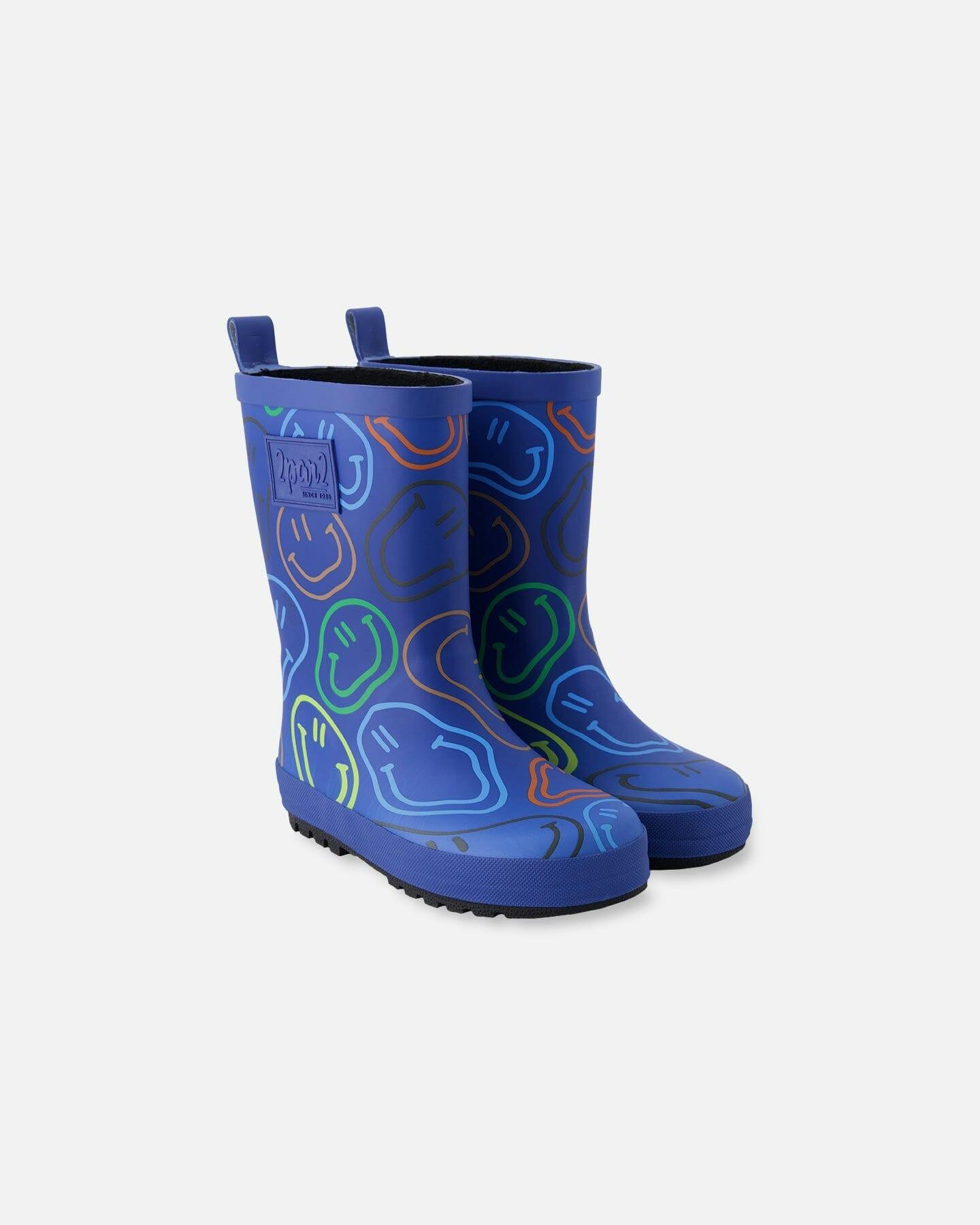Rain Boots In Natural Rubber Blue Smiley Print