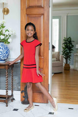 Crepe Knit Dress With Velvet Trim