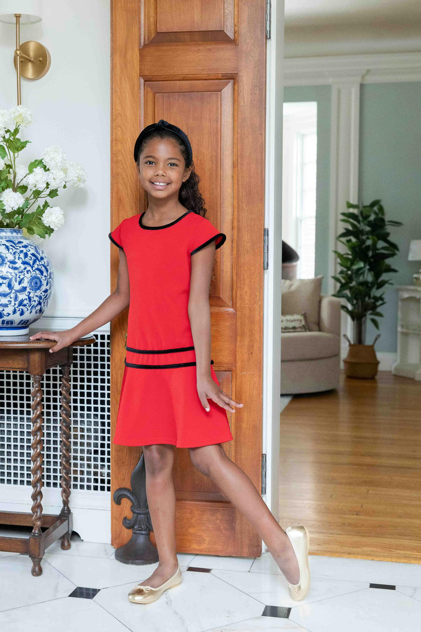 Crepe Knit Dress With Velvet Trim