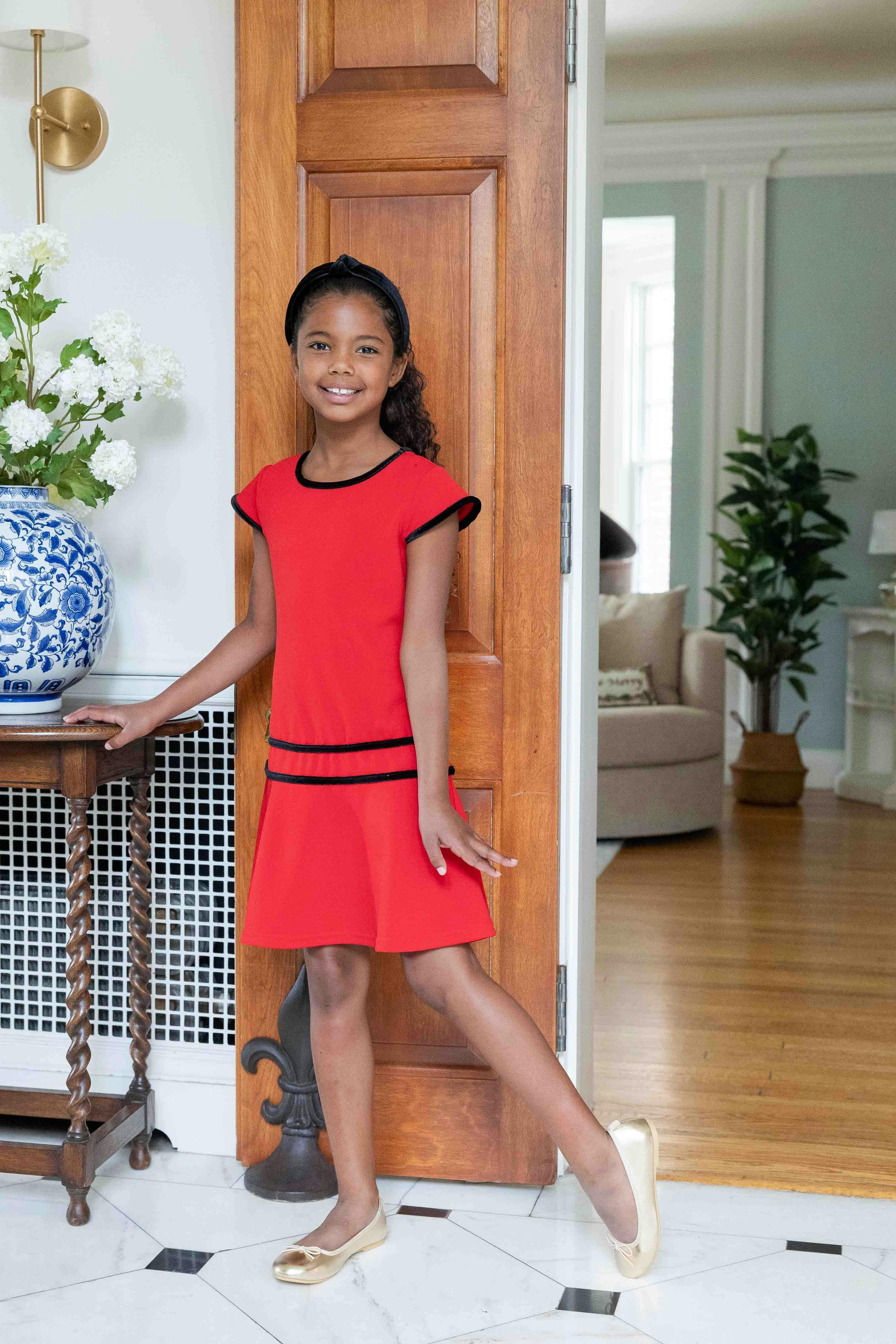 Crepe Knit Dress With Velvet Trim
