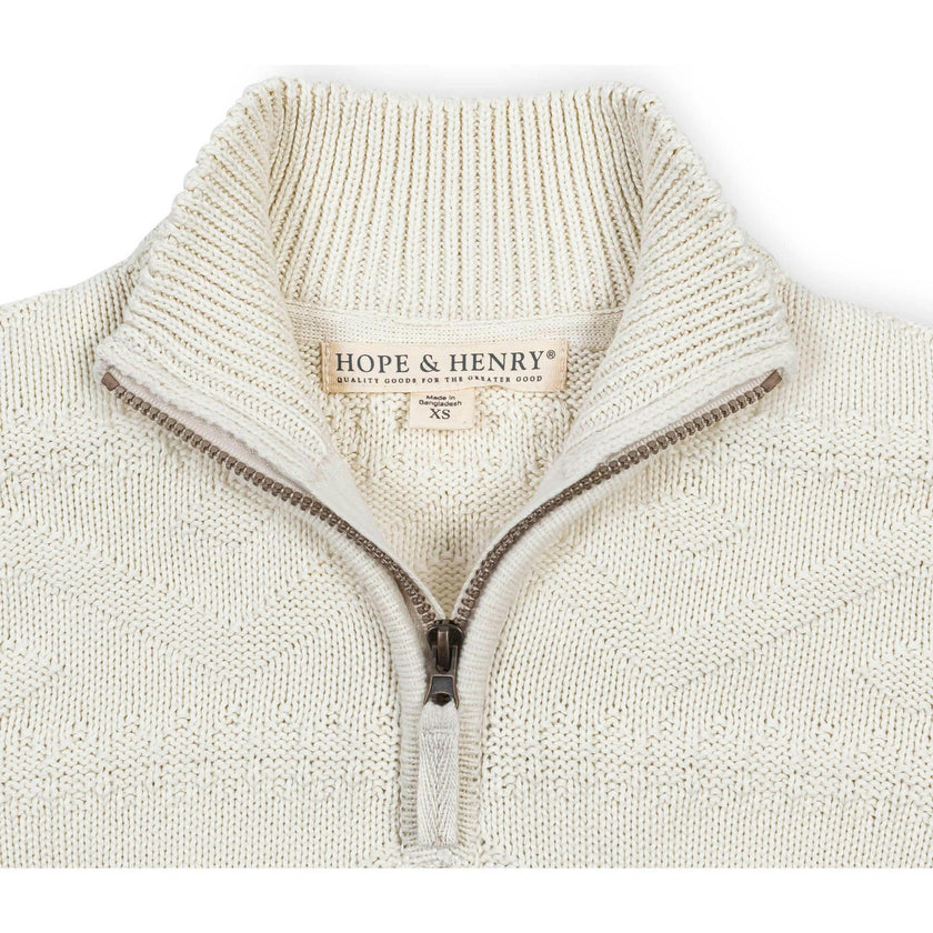 Organic Long Sleeve Half Zip Cable Pullover Sweater, White