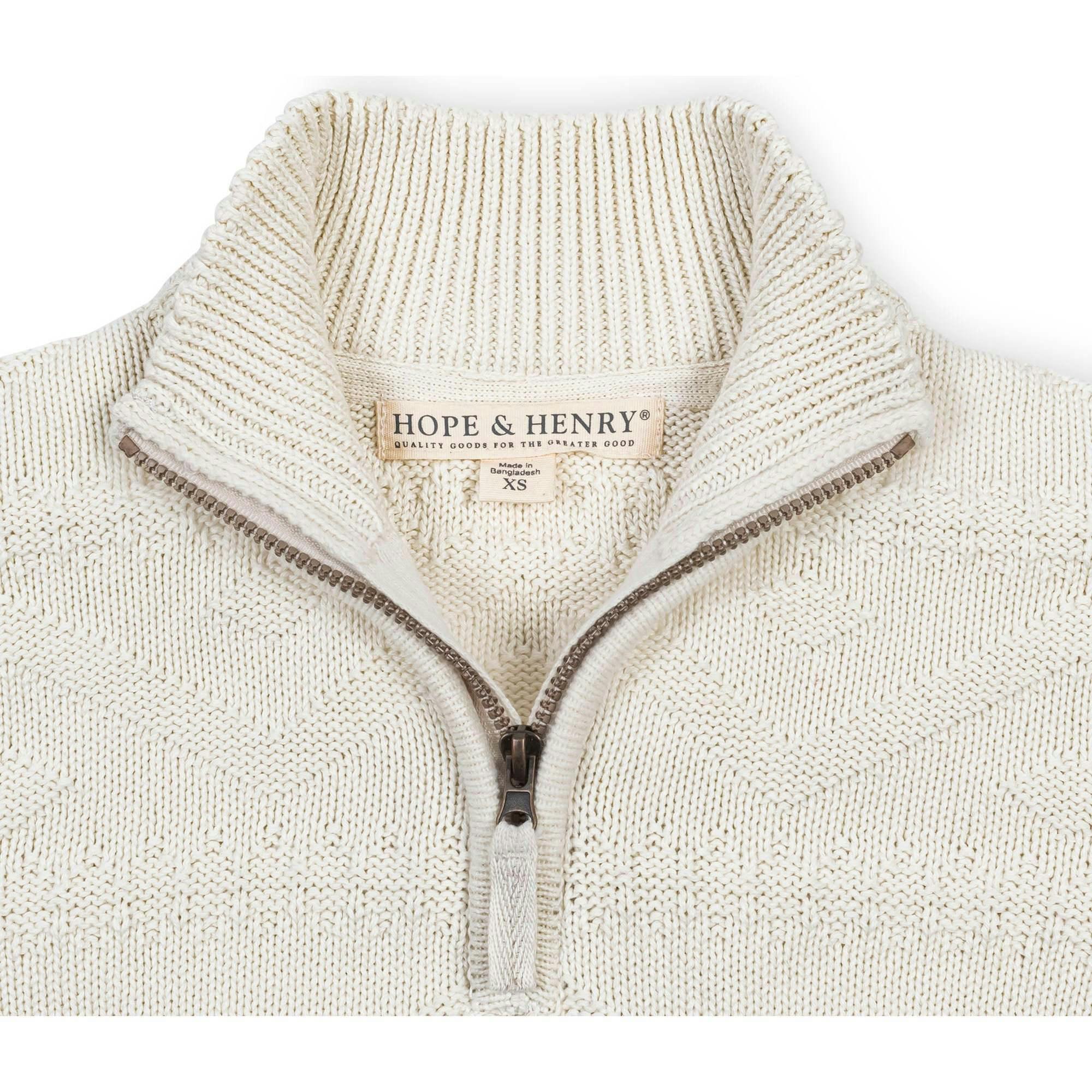 Organic Long Sleeve Half Zip Cable Pullover Sweater, White