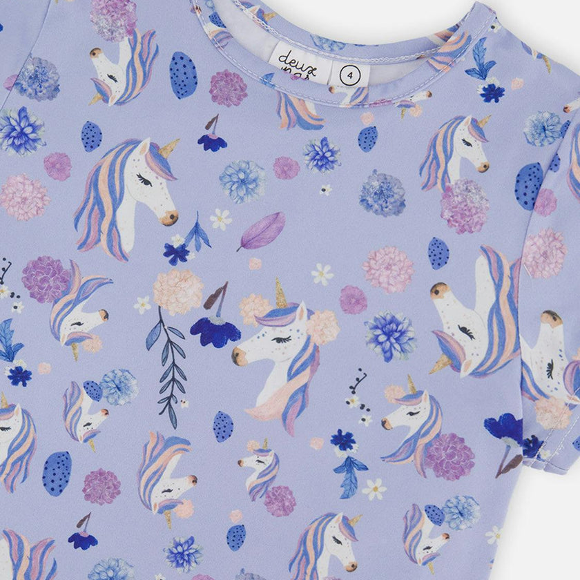 Short Sleeve Dress Purple Unicorn Print