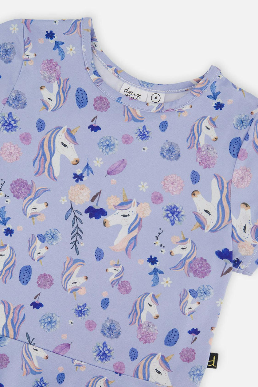Short Sleeve Dress Purple Unicorn Print