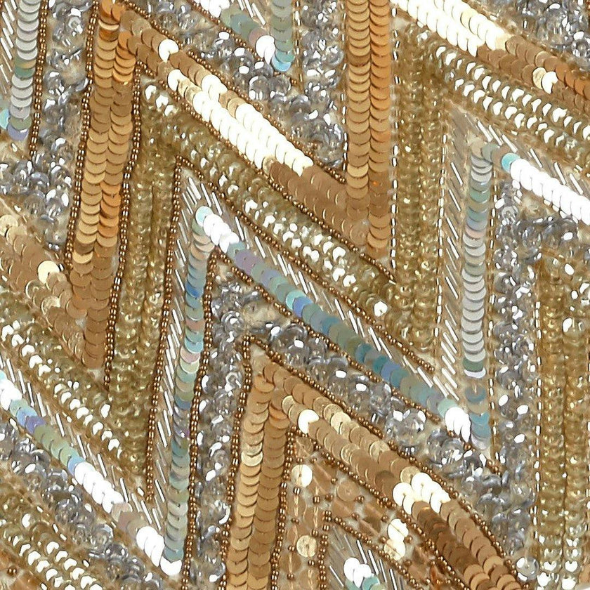 Hand Beaded Metallic Starburst French Vanilla Silk Christmas Tree Skirt 60"/72"