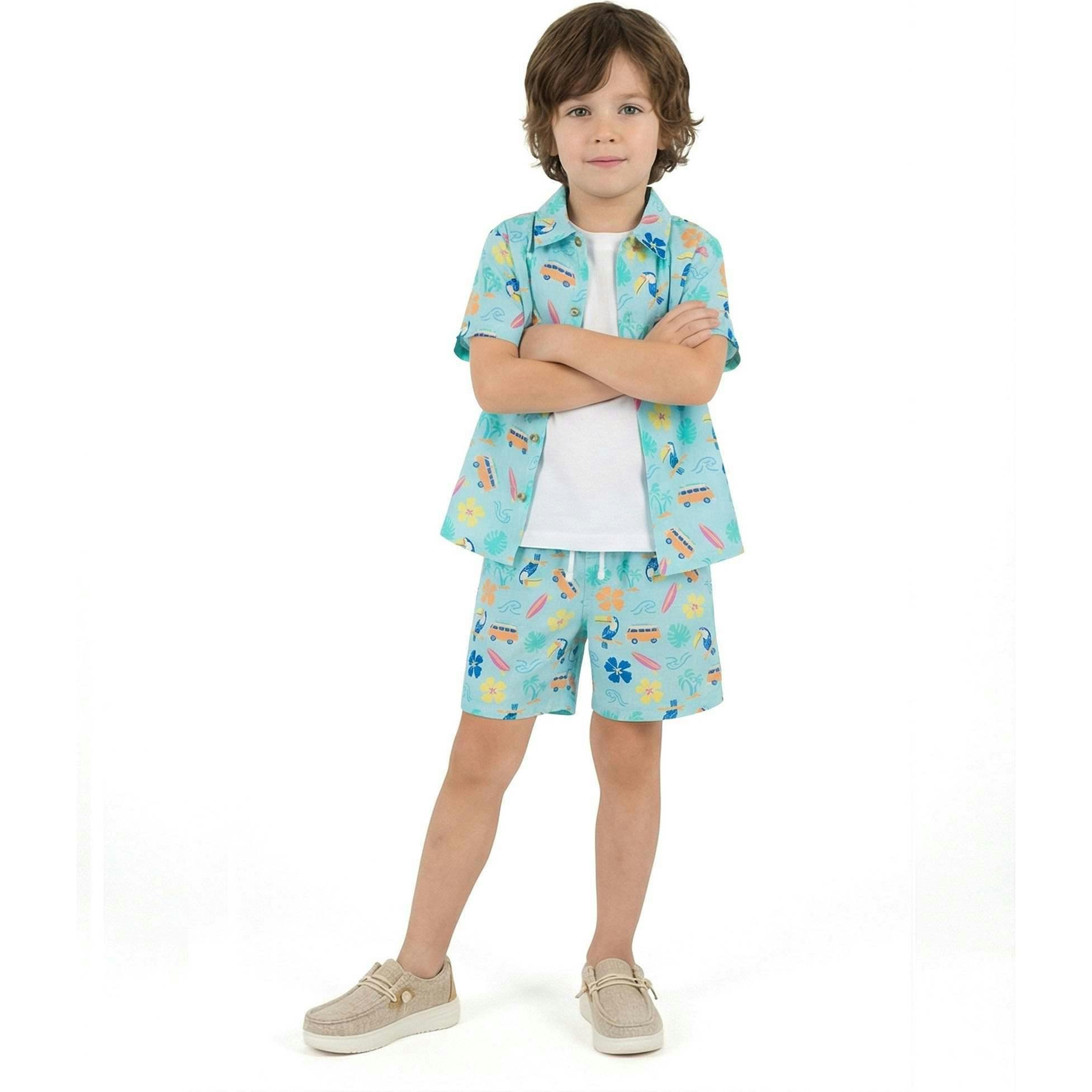 Boys Synthetic Viscose Matching Set | Aqua beach