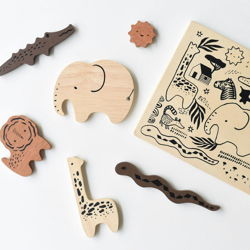 WOODEN TRAY PUZZLE - SAFARI ANIMALS - 2ND EDITION