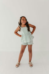 Girls Ruffle Gauze Shorts in Aqua Island