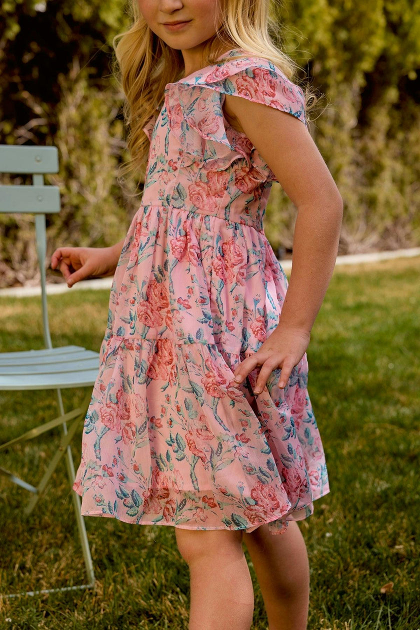 Mini Trixie Dress in Pink Sketched Flower Chiffon