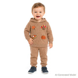 Infant Boys Hooded Sweater Knit Set | Thanksgiving Patches - Beige
