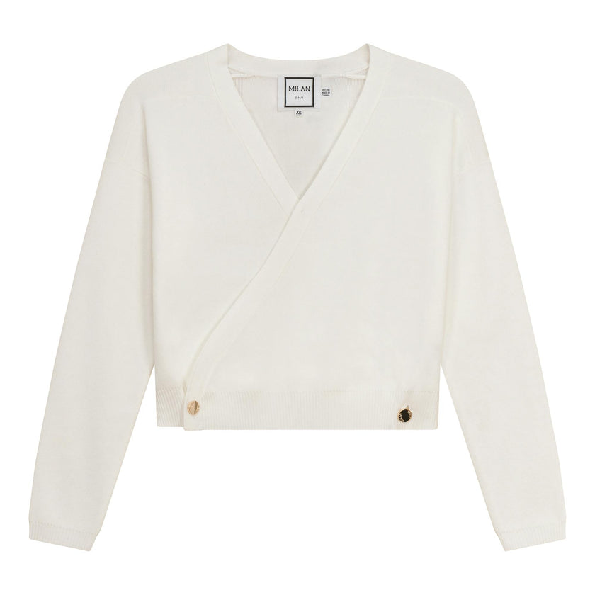 Cropped Double Breasted Wrap Sweater